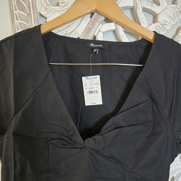 Madewell Women's Twist Front Seamed Top In Poplin True Black Size 2 - Picture 3 of 6